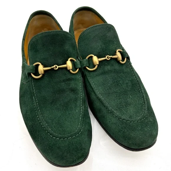 Gucci Jordaan Green Suede Horsebit Loafers - Picture 10 of 12